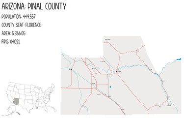 Large and detailed map of Pinal county in Arizona, USA.