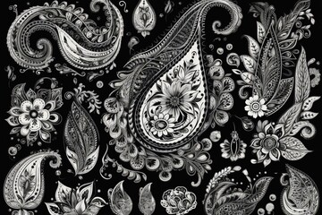 black and white paisley pattern created with Generative AI technology