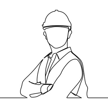 recommend clip art: continuous line drawing of engineer professional construction worker
