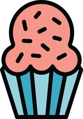 Baked muffin icon. Outline Baked muffin vector icon for web design isolated on white background color flat