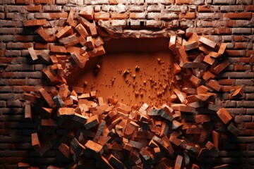 Broken Brick Wall with a Hole created with Generative AI technology