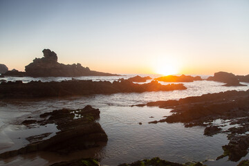 Sunset on Rocks at Castelejo Beach; Algarve; Portugal