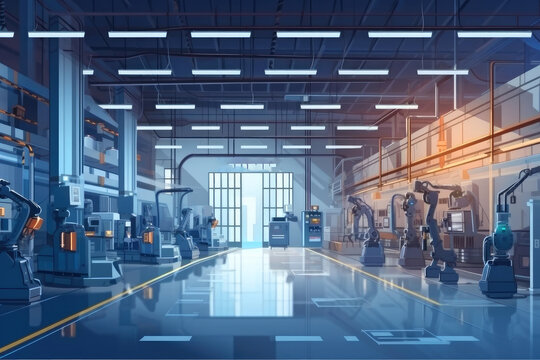 havy industry factory with robots, ai generative