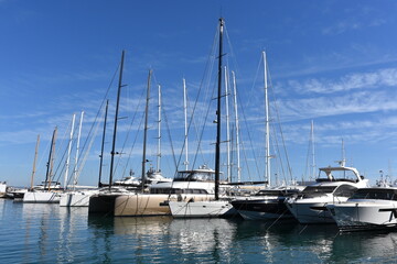 Fototapeta premium Palma, de Mallorca, island, Baleares, Spain, marina, harbor, yachts, sailboats, city, vacation, luxury, boat, yacht, ship, harbour, port, sailing, dock, travel
