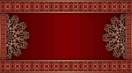 red luxury background, with gold mandala ornament