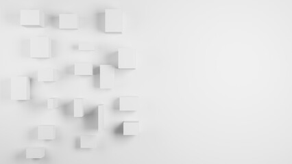 Random shifted white cube boxes block background wallpaper banner with copy space as an abstract 3d-illustration and rendering
