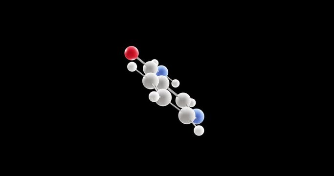 Nicotinamide molecule, rotating 3D model of vitamin B3, looped video with alpha channel