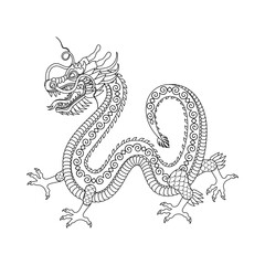 Traditional black white chinese dragon. 2024 Zodiac sign. Vector illustration.