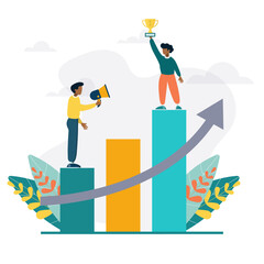 Vector illustration guys go to their goal. success concept. The path to the goal.
