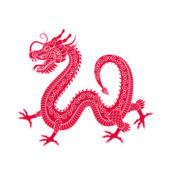 Obraz premium Traditional white red chinese dragon. 2024 Zodiac sign. Vector illustration.