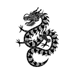 Traditional black white chinese dragon. 2024 Zodiac sign. Vector illustration.