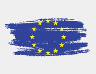 Obraz na płótnie Canvas Artistic grunge brush flag of European Union isolated on white background. Elegant texture of national country flag