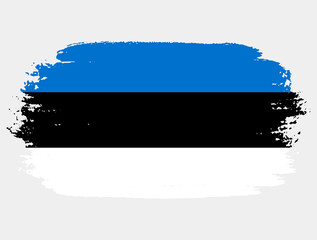 Artistic grunge brush flag of Estonia isolated on white background. Elegant texture of national country flag