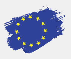 Artistic grunge brush flag of European Union isolated on white background. Elegant texture of national country flag