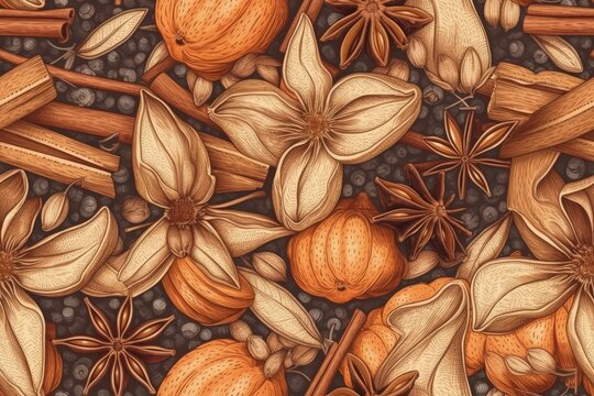 still life painting featuring cinnamon, cloves, and star anise created with Generative AI technology