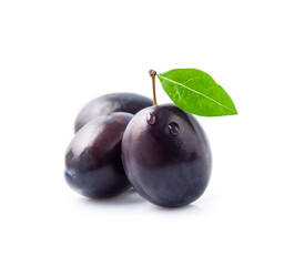 Sweet plums with drops on white backgrounds. Photo