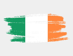 Artistic grunge brush flag of Ireland isolated on white background. Elegant texture of national country flag
