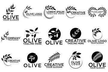 creative leaf and olive oil logo design icon set