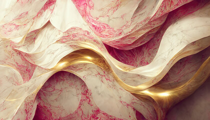 Abstract luxury marble background. Pink and gold colors. Generative AI
