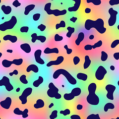 Trendy Neon Leopard seamless pattern. Vector rainbow wild animal leo skin, cheetah texture with black spots on rainbow gradient for fashion print design, textile, wrapping paper, backgrounds