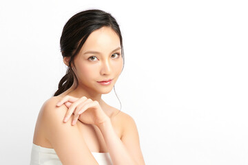 Beautiful young asian woman with clean fresh skin on white background, Face care, Facial treatment, Cosmetology, beauty and spa, Asian women portrait.