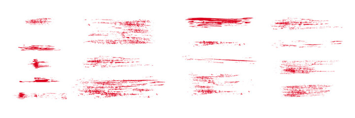 Red brush stroke set. Collection of painted grunge stripes. Ink paint