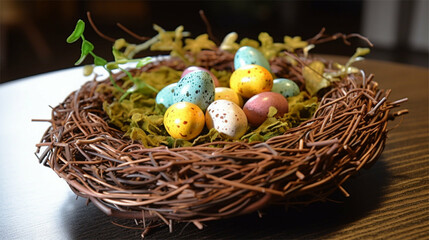 Obraz premium Easter eggs inside nest is a decoration for spring holiday Generative Art