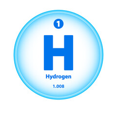 Structure Chemical element Hydrogen, Hydrogenium (H) symbol. Science atom table atomic icon. Simple circle blue white guardian vector illustration 3D. Atomic number for Lab science or chemistry class