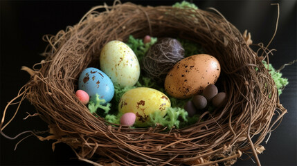 Easter eggs inside nest is a decoration for spring holiday Generative Art