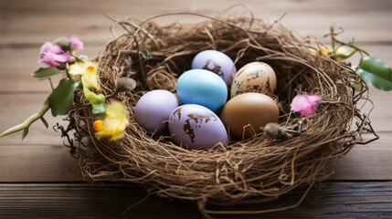 Easter eggs inside nest is a decoration for spring holiday Generative Art