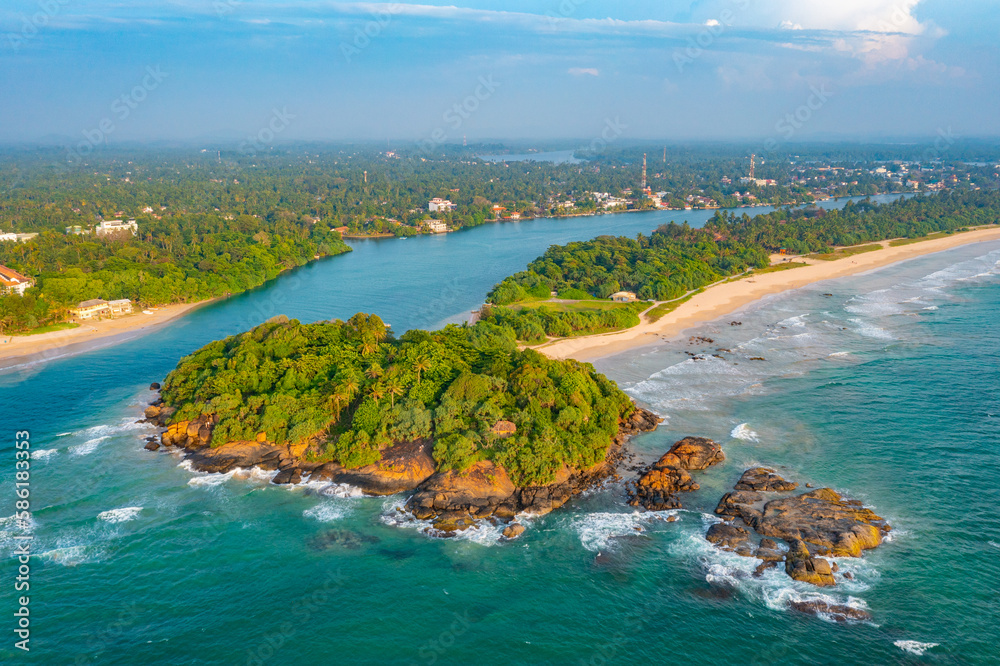 Sticker aerial view of bentota beach and the secret island, sri lanka