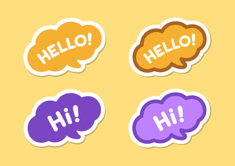 Cute Hello greeting speech bubble icon set. Simple flat vector illustration.
