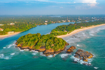 Aerial view of Bentota beach and the secret island, Sri Lanka