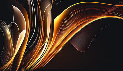 Abstract dark background with glowing soft lines, generative AI.