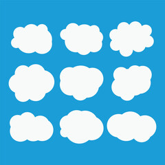 Set of white clouds on blue background. Vector illustration