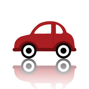 Toy car. Flat vector image of children's toy car with reflection on white background. Vector illustration
