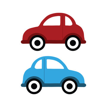 Toy car. Flat vector image of baby toy car on white background. Vector illustration