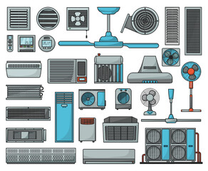 Air ventilator color vector set icon.Vector illustration icon of ventilator equipment.Isolated color set of air fan system.