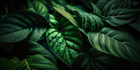 Naklejka na ściany i meble close up of green leafy plant with leaves. generative ai.