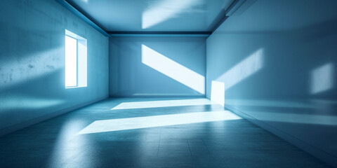 An empty blue room. The shadow from the window.