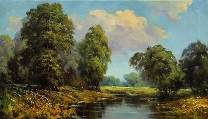 river with blooming banks