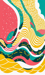 Colorful Yellow, teal and pink 2d Flat vector line art, rainbow wave, retro vintage decoration, phone Wallpaper (generative AI)