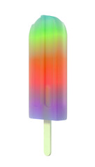 Rainbow popsicle icecream on stick. Delicious bright colored fruity summer dessert. Png isolated on transparent background