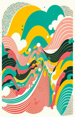 Obraz premium Colorful Yellow, teal and pink vector line art, rainbow wave, retro vintage decoration, phone Wallpaper (generative AI)