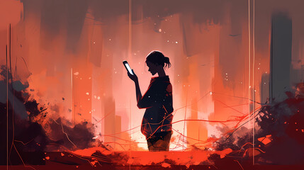 Obraz na płótnie Canvas A person holding a broken phone. digital art illustration. generative AI.