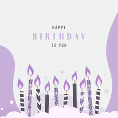 Happy birthday postcard with candles, vector illustration with golden glitter.