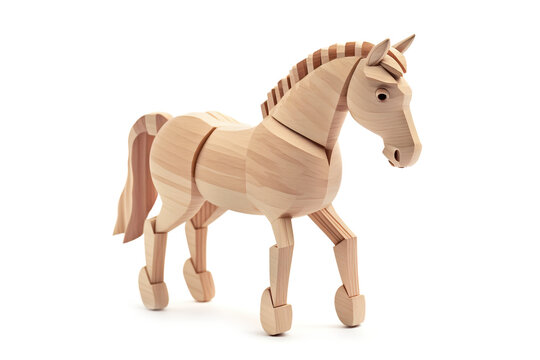 Wooden horse toy isolated on white, illustration generative AI