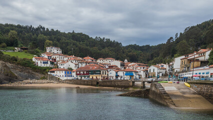 Fototapeta na wymiar Beautiful perspective of the fishing village, Tazones, Asturias, Spain, Europe