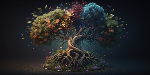 Fototapeta na wymiar Tree of Life as digital art. Beautiful illustration of magic tree of life, sacred symbol. Generative AI