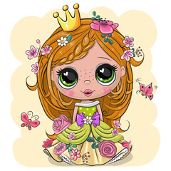 Cartoon Little Princess in a green dress